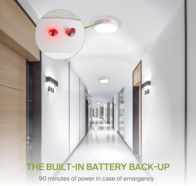 ASD LED 9" Round Flush Mount Ceiling Light Fixture, Low Profile Surface Lighting | 5CCT, Dimmable, Battery Backup, ETL Listed | 18W 1600LM 2700-6000K 120V | Kitchen, Bedroom, Hallway Lamp | White