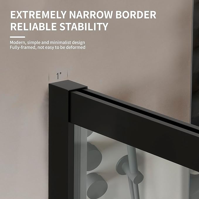 Shower Framed Glass Panel, 34" W x 74" H Shower Screen, 5/16" (8mm) Tempered Glass Shower Door, Fit for Walk-in Bathroom, Matte Black Fixed Shower Door