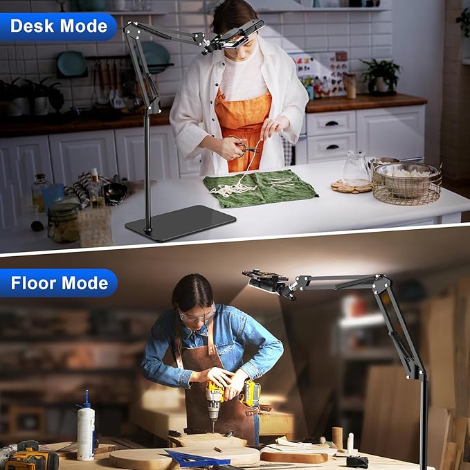 Floor Overhead Phone Tripod with Rechargeable Light for Cooking Videos, Move Around Phone Stand with Ring Light Content Creator Video Recording Selfie Photography TikTok Youtube Compatible with iPhone