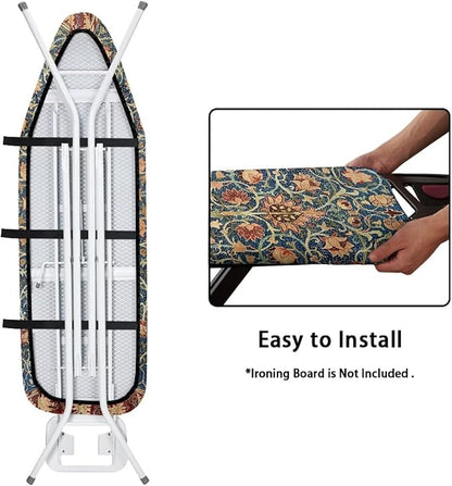 ZCFYGDX Vintage Flower Print 17 x 49 Ironing Board Covers Nylon Buckle Straps Fasteners & Elastic Edge Stain Resistant Breathable,Suitable for Multi-Size Iron Board Relaxing Ironing Experience