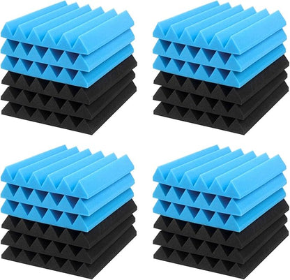 JBER 24 Pack Blue and Charcoal Acoustic Panels Studio Foam Wedges Fireproof Soundproof Padding Black Wall Panels 2" X 12" X 12"