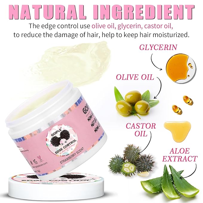 Edge Control Wax for Women Strong Hold - Edge Smoother Edge Wax Styling Gel Edge Control Wax for Black Hair - Rose & Castor Hair Oil for Hair Growth Strengthening Hair Oil Briad Bonnet Brush Set