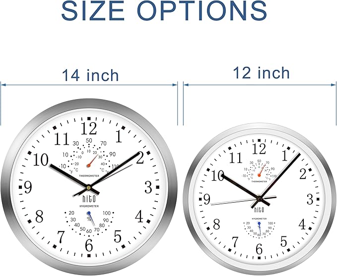 HITO 14 Inch Silent Wall Clock Battery Operated, Large Wall Clock for Living Room Decor, Office, Classroom, Bedroom