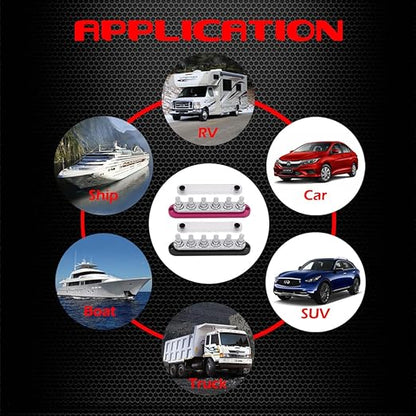 6 x M10 (3/8") Studs Power Distribution Block Bus Bar 12V, Ampper 7" HD 300A Marine BusBar Battery Distribution Block W/Cover for Car Boat Solar (Red & Black)