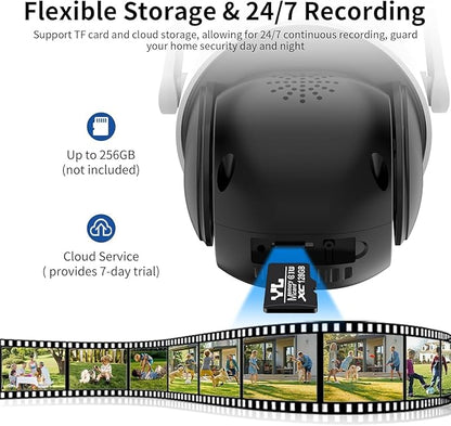 VSTARCAM Dual-Lens Security Cameras Wireless Outdoor, Pan/Tilt 360° View, 2.4GHz WiFi Outside Camera with Color Night Vision, 2-Way Audio, Motion Tracking, Siren, IP66 Weatherproof, Cloud & SD Storage