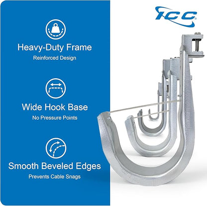 ICC Beam Clamp J Hook 1 5/16” Without Retainer Clip - Galvanized Steel Cable Management Hooks for Hanging Cable to Beams - Rust-Resistant, EIA and TIA Compliant - 1 5/16 Inch 25 Pack