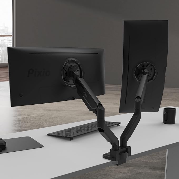 Pixio PS2D Ultrawide Heavy-Duty Premium Dual Monitor Arm Stand Desk Mount - Fits up to 35 inches Two Monitors, Weights up to 33 lbs Each, Height Adjustable, Compatible with VESA 75x75mm 100x100mm