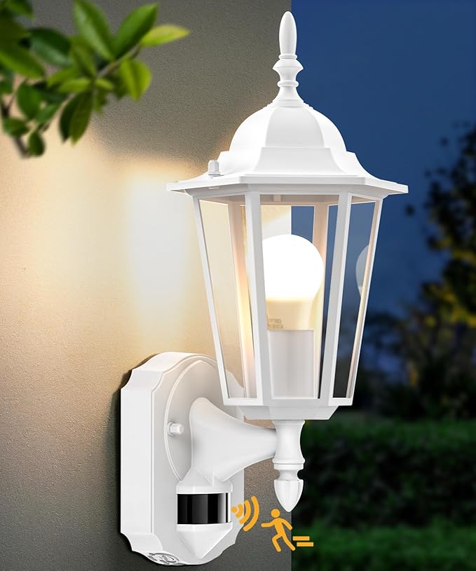 Lamomo Motion Sensor Outdoor Lights, Upgrade Dusk to Dawn White Outdoor Light Fixtures Wall Mounted, 100% Anti-Rust Aluminum Waterproof Porch Lights for Patio Front Door Garage