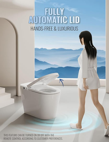 Luoware Smart Toilet with Bidet Built in, Auto Open/Close, Foam Shield, Foot Sensing Operation, Built-in Tank & Pump-Assisted Auto Flush, Wider Heated Seat, Luxury One Piece Elongated Bidet Toilet