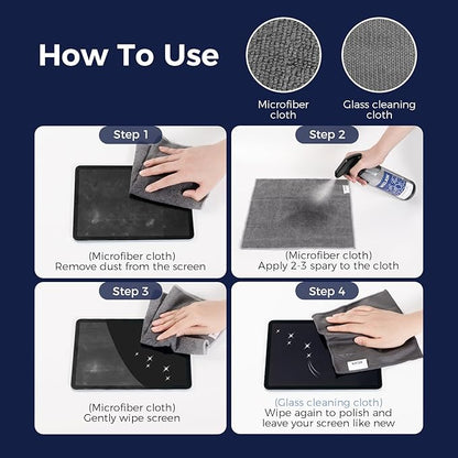 WELKIN Screen Cleaner Spray Kit (550ml + 60ml) - Cleaning Mist for TV, Laptop, Computer, Phone Touchscreen - 2 Sprayers，1 Microfiber Cloth & 1 Glass Wipe Included