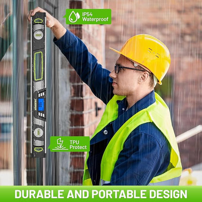 Huepar 24-Inch Digital Level, Professional Magnetic Electronic Torpedo Level with LCD Display, Audible Alerts, IP54 Dust/Waterproof, Angle Finder Tool with Carrying Case