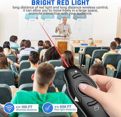 Presentation Clicker, Rechargeable Pointer, 2-in-1 USB Type C Powerpoint Clicker, Clicker for Powerpoint Presentations Slide Advancer, Presentation Clicker Wireless Presenter Remote Clicker