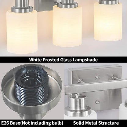 DIKAIDA Bathroom Light Fixtures Over Mirror, 2-Light Modern Nickel Vanity Lights with White Glass Shade, Bathroom Wall Lamp Sconces for Mirror Bedroom, Living Room Hallway Small Space