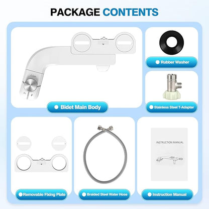 Non-Electric Bidet Attachment for Toilet, Ultra Slim Self-Cleaning Retractable Dual Nozzles for Rear & Feminine Wash, Adjustable Water Pressure,Stainless Steel Inlet