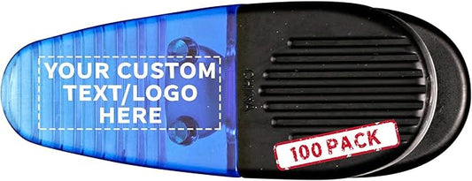 100 Magnetic Memo Holders Set - Customizable Text, Logo - Large Clip, Plastic - TBlue