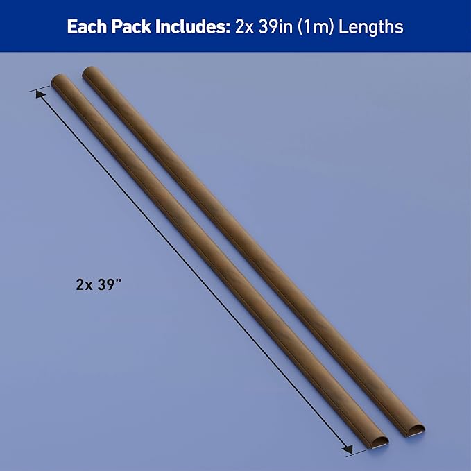 D-Line Half Round Cord Hider, Patented Cable Cover, Hide TV Wall Mount Wires, Raceway for Cords, Decorative Wire Covers, Paintable, Adhesive - 2X 1.18in W x 0.59in H x 39in L - Wood-Effect