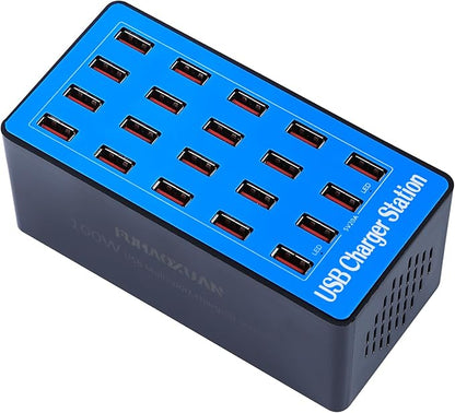 USB Charging Station,100W 20-Port Multi Device Charger with Intelligent Safety Features,Charging Station for Multiple Devices Phone,Watch,Pad,Speakers,Headphones,PS Compact for Home,Office,Travel