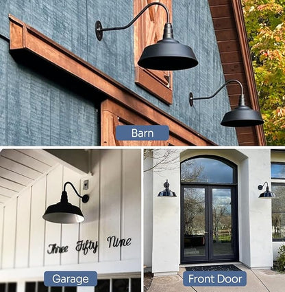 Steel Lighting Co. Large Outdoor Barn Light | Gooseneck Light Fixture | Made in America from 18-Gauge Steel | 20" Dome | 23" Gooseneck Dark Bronze Exterior/Brass Interior