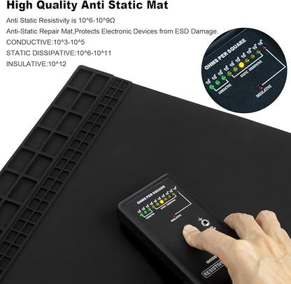 Anti Static Soldering Mat, Extra Large 27.6" x 15.7" Heat Resistant 932°F Large Silicone ESD Safe Work Mat with Grounding Accessories and Anti Static Wrist Strap (Black)