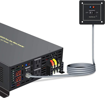 WZRELB 5000W 12VDC 120VAC Pure Sine Wave Power Inverter, 2 AC Outlets, Wired Remote Control, RV (RBP-500012WR)