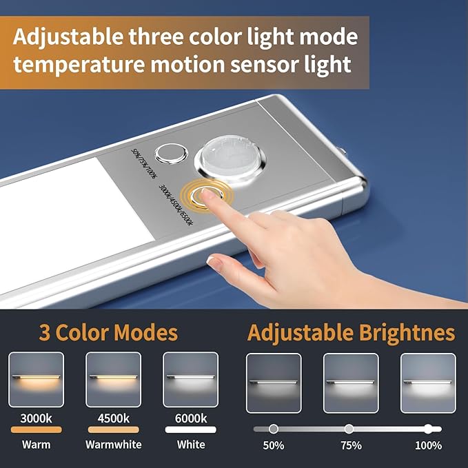Under Cabinet Lights,76 LED Operated Motion Sensor Light Indoor,1500mAh USB Rechargeable Closet Lights, 2 Pack Magnetic Dimmable Closet Lights，Wireless Under Counter Lights for Kitchen, Stairs