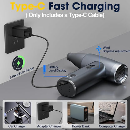 Metal Electric Compressed Air Duster, 300000RPM Brushless Motor with Stepless Speed, Rechargeable Cordless Mini Blower for Computer Keyboard Cleaning, Car Detailing, House and Outdoor Use(Grey)