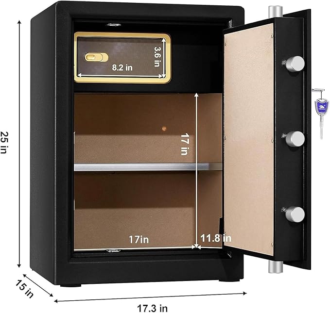 TIGERKING Safe Box,Home Safe,Large Security Box with Double Safety Key Lock and Password for Money and Document,3.7 Cubic Black