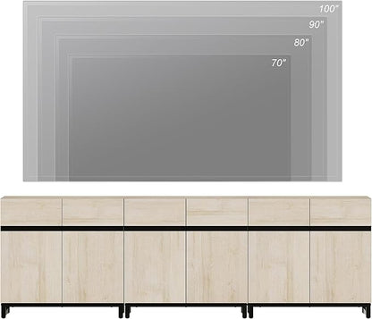 WAMPAT Modern TV Stand for TVs Up to 110 Inch, 3 in 1 Wood Entertainment Center Console Table With Adjustable Shelves and Metal Base for Living Room, Bedroom, Light Oak