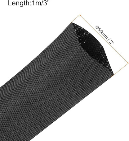 MECCANIXITY Braided Cable Sleeves Heat Shrinkable Fabric Sleeving, 2" 3ft Black 2:1 Ratio Heat Shrinkable Cord Protector for Harness Cable, Network Cable Protection, Cable Management