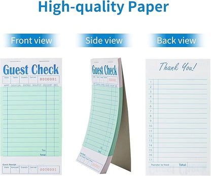 4 Pack Green Guest Checks Books for Servers Server Note Pads, Waiter Checkbook, Waitress Notepad for Restaurants, Paper Checks 50 Sheets/Pack, 200 Total Tickets