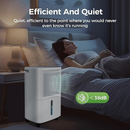2,500 Sq Ft Home Dehumidifier with Drain Hose, 55 OZ Water Tank, 24 Hr Timer, 34 Pints High Efficiency Compressor for Basement, Bedrooms, Bathrooms and Laundry Rooms