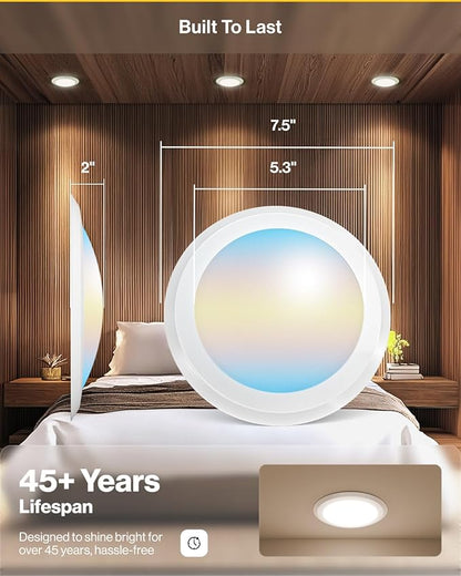 Sunco 48 Pack LED Disc Lights Ceiling 6 Inch, Flush Mount Disk Light, Recessed Can Lighting, 1050 LM, 15W (75W Equivalent), Selectable CCT 3000K/4000K/5000K/6000K/6500K, Dimmable, Damp Rated ETL.