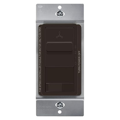 TOPGREENER Kalide Light Switch and 3-Speed Ceiling Fan Control Combo, in Wall Light and Fan Combination Switch, Single Pole, 2.5A, 720W, Neutral Wire Not Required, TGSFS3-BR, Brown