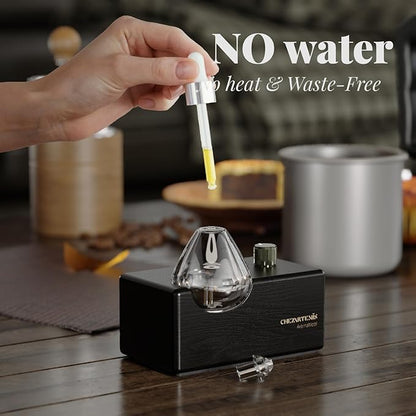 Black Obsidian Glass Essential Oil Diffuser with Handmade Wood Base for Aromatherapy, Retro Waterless Scent Diffuser for Essential Oils, Perfumes, Fragrance Oils, Portable Diffuser Machine, 2026 Model