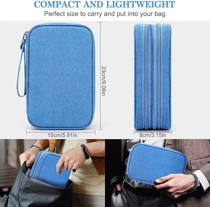 FYY Electronic Organizer, Large Travel Cable Organizer Bag Pouch Electronic Accessories Carry Case Portable Waterproof Double Layers All-in-One Storage Bag for Cable, Cord, Charger, Phone, Cyan