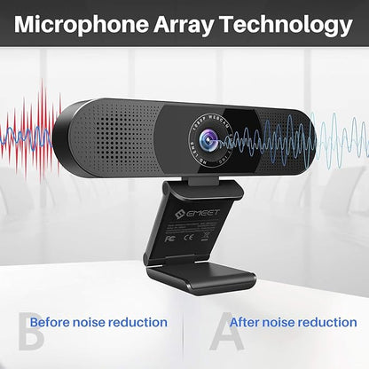 EMEET C980 PRO 3-in-1 1080P Webcam with Microphone and Speaker, 60°-98° Wide Angle Webcam w/ 4 Noise Cancel Mics, 2 Speakers, Auto Low Light Correction W/Cover, USB Camera for Online Conference/Class