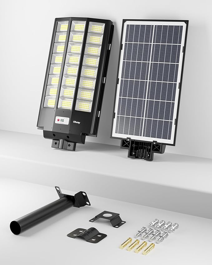 Ofuray Of-8800W Solar Street Lights Outdoor, 6500k Solar Security Flood Parking Lot Lights Dusk to Dawn,IP67 Waterproof Led with Remote Control Motion for Street,Court,Barn