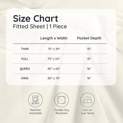 Bambaw 100% Viscose Derived from Bamboo Sheets Twin Size, Cooling Fitted Sheet Only, Twin Size Fitted Sheets Only, 15’’ Deep Pocket Cream Fitted Sheet with Straps, Twin Bed Fitted Sheet Only (Ivory)