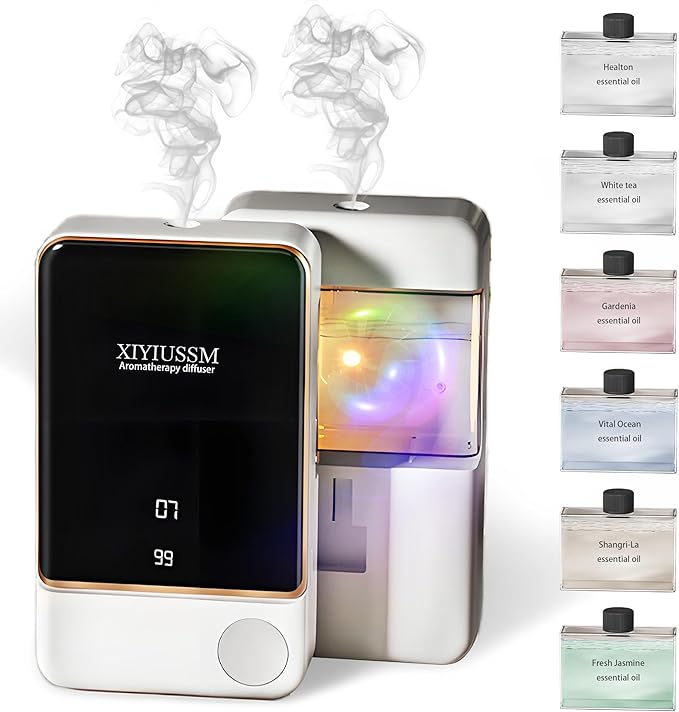 Waterless Essential Oil Diffuser for Home & Office Cordless Battery Operated Aroma Diffuser with 7 Mist Levels, Ultrasonic Air Freshener for Large Rooms Bedroom Bathroom Car Small & Portable