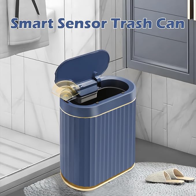 ELPHECO 2 Gallon Sensor Trash Can - 7.5L Waterproof Motion Sensor Trash Can, Automatic Bathroom Trash Bin, Slim Garbage Can, Bathroom, Office, Bedroom, Midnight Blue