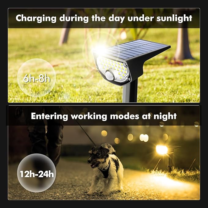 AloftSun Solar Motion Sensor Outdoor Lights,Waterproof Motion Sensor Spot Lights- 30 LED/3 Modes Solar Powered Spotlights,Landscape Lighting for Yard and Garden,Warm White,2 Pack