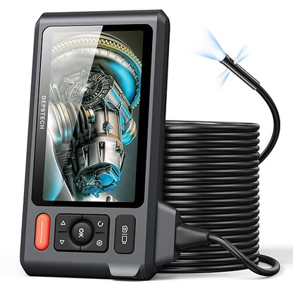 Triple Lens Endoscope Camera with Light with 50FT Semi-Rigid Cable, DEPSTECH 5" IPS Screen Sewer Inspection Camera, 1080P Industrial Borescope, Split Screen, Waterproof Drain Pipe Tool, Carrying Case