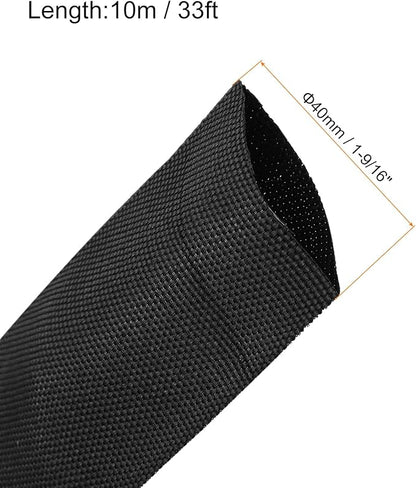 MECCANIXITY Braided Cable Sleeves Heat Shrinkable Fabric Sleeving, 1 9/16" 33ft Black 2:1 Ratio Heat Shrinkable Cord Protector for Harness Cable, Network Cable Protection, Cable Management