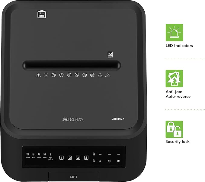 Aurora Commercial Grade 400-Sheet Auto Feed High-Security Micro-Cut Paper Shredder/ 240 Minutes/Security Level P-5