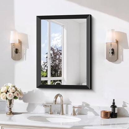 Black Bathroom Mirror 18 x 24 Inch Rectangle Wave Beveled for Wall Bathroom Vanity Mirror for Over Sink, Tempered Glass,for Entryway Hangs, Bathroom Living Room Horizontal or Vertical