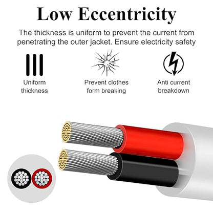 18 Gauge 2 Conductor Electrical Wire, 49.2FT Low Voltage 18/2 Tinned Copper Stranded 2 Wire Cable, 18 AWG White Flexible Extension Power Cord for Automotive, LED Lamp, Outdoor Landscape Lighting Etc
