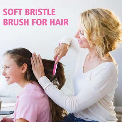 3 Pieces Hair Styling Comb Set Teasing Brush Rat Tail Comb Edge Brush for Edge&Back Brushing, Combing, Slicking Hair for Women (Pink)