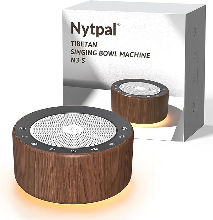 Tibetan Meditation Singing Bowl Machine - 7 Singing Bowls Sounds, Crystal Healing, Chakra Healing, Mindfulness and Stress Relief Timer and Memory Features for Women/Men