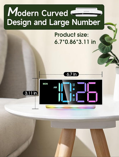 Cadmos Loud Alarm Clocks for Heavy Sleepers,Adults,Kids,Teens,Large Digital Display,7 Color Night Light,Adjustable Volume,Battery Backup,Small Bedside Clocks for Bedrooms (White+Dynamic)