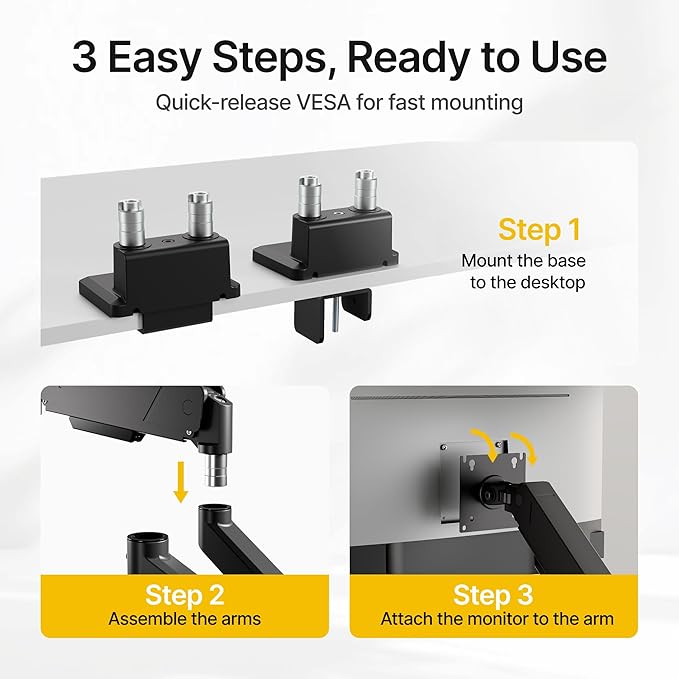 monTEK Dual Monitor Mount with USB Monitor Arms for 2 Monitors for 17 to 35 Inch Curved Screen Holds 35 Lbs Adjustable Heavy Duty Monitor Desk Mount Cable Management, VESA 75/100mm, MA1007UCBK-D